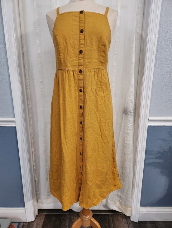 Old Navy Dresses & Skirts - Old Navy Mustard Yellow Button-Front Midi Dress